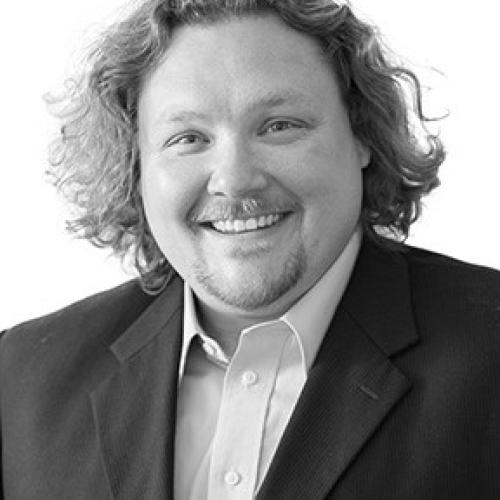 A black and white image of Greg Parmeter. 