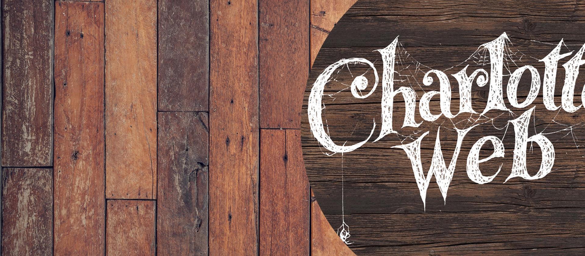 Wooden background with the Charlotte's Web Logo